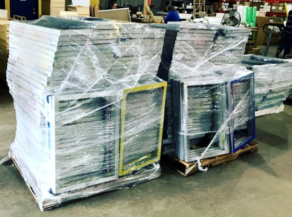 Sunbelt Manufacturing | Pallets of Spent Silk Screen Frames Received For Remeshing